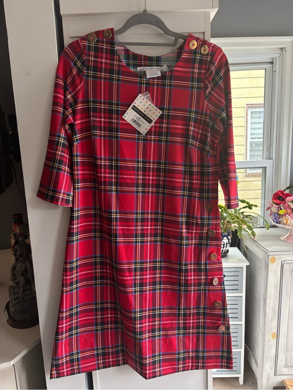 Gretchen Scott Designs Red Plaid Button-Accent Duke of York Dress
